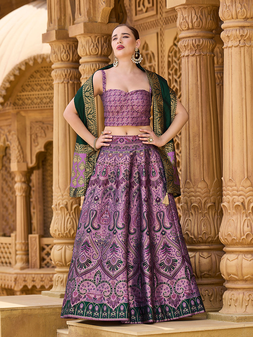 Monjolika Fashion Thread Work Jacquard Silk In Purple Lehenga Choli - Distacart