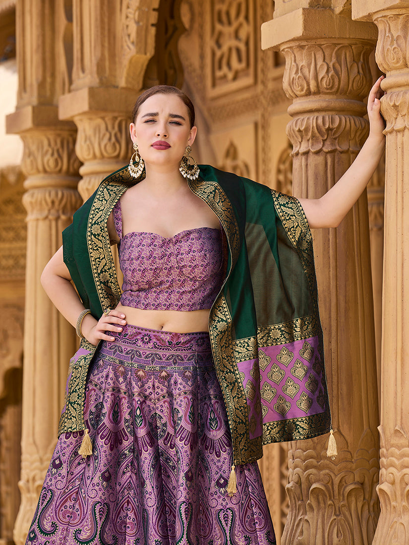 Monjolika Fashion Thread Work Jacquard Silk In Purple Lehenga Choli - Distacart