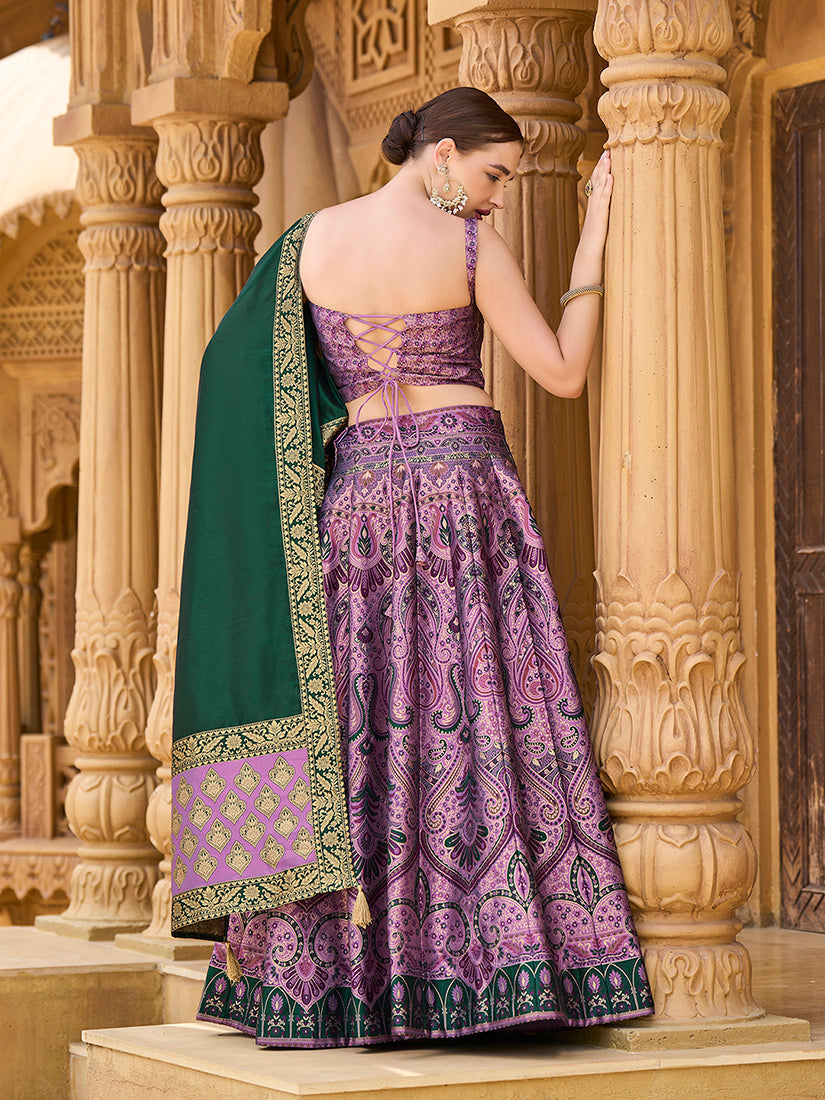 Monjolika Fashion Thread Work Jacquard Silk In Purple Lehenga Choli - Distacart