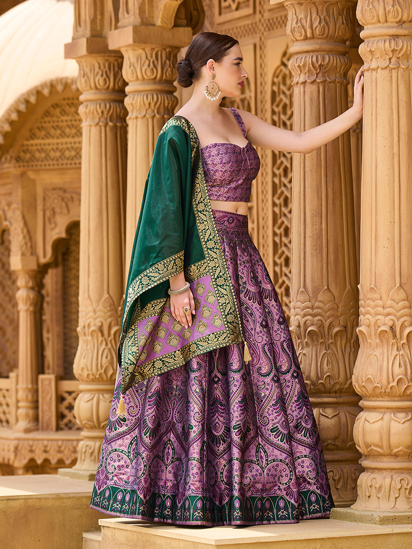 Monjolika Fashion Thread Work Jacquard Silk In Purple Lehenga Choli - Distacart