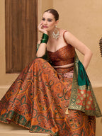 Monjolika Fashion Thread Work Jacquard Silk In Rust Orange Lehenga Choli - Distacart