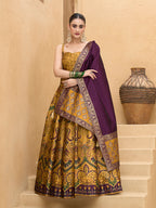 Monjolika Fashion Thread Work Jacquard Silk In Yellow Lehenga Choli - Distacart