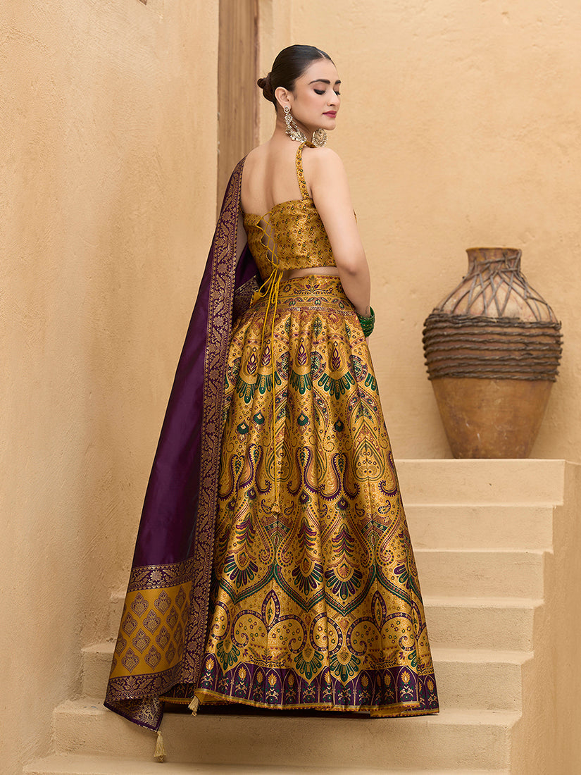 Monjolika Fashion Thread Work Jacquard Silk In Yellow Lehenga Choli - Distacart