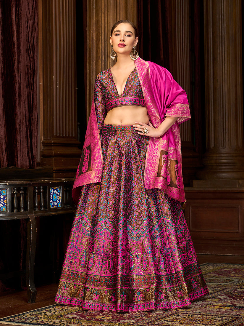 Monjolika Fashion Multi Colour Trendy Kanjivaram Jacquard Woven Work Lehenga Choli - Distacart