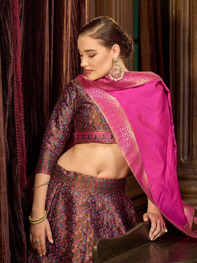 Monjolika Fashion Multi Colour Trendy Kanjivaram Jacquard Woven Work Lehenga Choli - Distacart