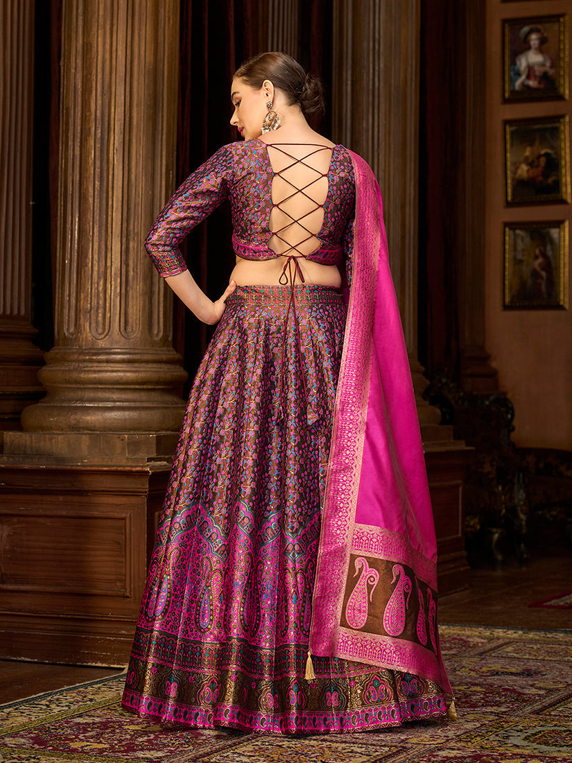 Monjolika Fashion Multi Colour Trendy Kanjivaram Jacquard Woven Work Lehenga Choli - Distacart