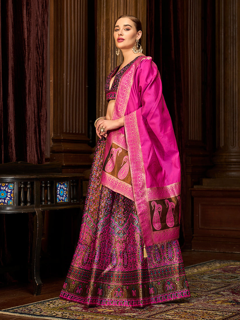 Monjolika Fashion Multi Colour Trendy Kanjivaram Jacquard Woven Work Lehenga Choli - Distacart