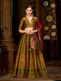 Monjolika Fashion Olive Green Trendy Kanjivaram Jacquard Woven Work Lehenga Choli - Distacart