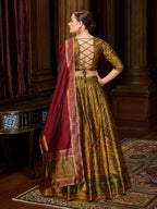 Monjolika Fashion Olive Green Trendy Kanjivaram Jacquard Woven Work Lehenga Choli - Distacart