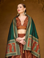 Monjolika Fashion Rust Orange Trendy Kanjivaram Jacquard Woven Work Lehenga Choli