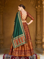 Monjolika Fashion Rust Orange Trendy Kanjivaram Jacquard Woven Work Lehenga Choli