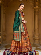 Monjolika Fashion Rust Orange Trendy Kanjivaram Jacquard Woven Work Lehenga Choli