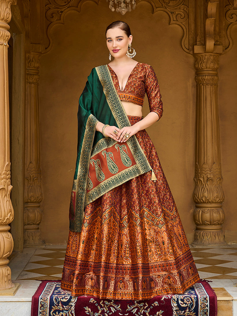 Monjolika Fashion Yellow Trendy Kanjivaram Jacquard Woven Work Lehenga Choli - Distacart