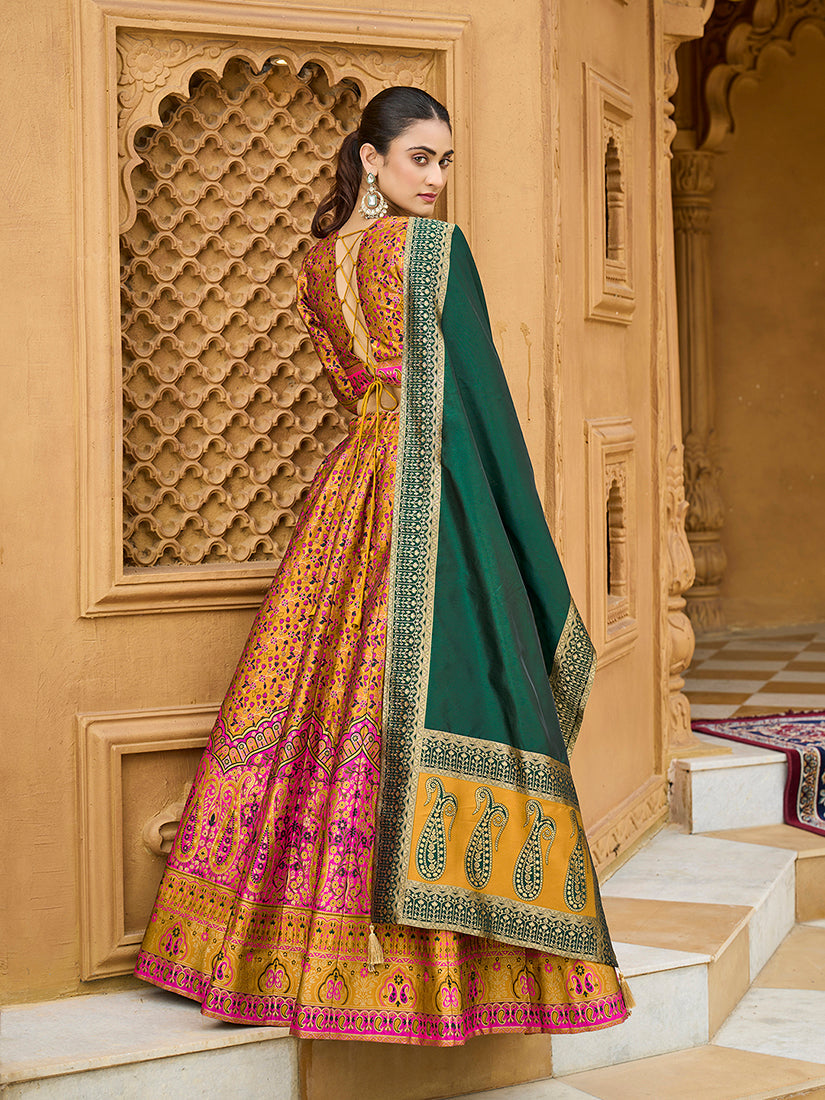 Monjolika Fashion Yellow Trendy Kanjivaram Jacquard Woven Work Lehenga Choli - Distacart