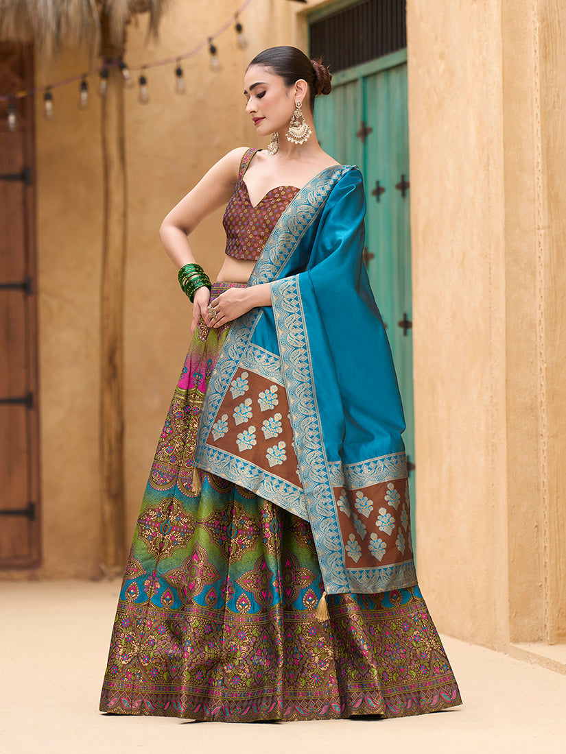 Monjolika Fashion Designer Lehenga Choli Jacquard Kanjivaram Silk In Brown - Distacart