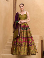 Monjolika Fashion Designer Lehenga Choli Jacquard Kanjivaram Silk In Mehendi Green - Distacart