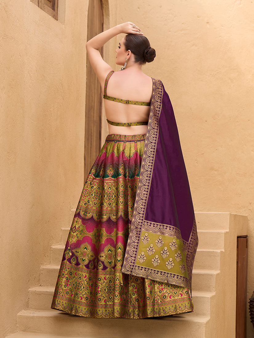 Monjolika Fashion Designer Lehenga Choli Jacquard Kanjivaram Silk In Mehendi Green - Distacart