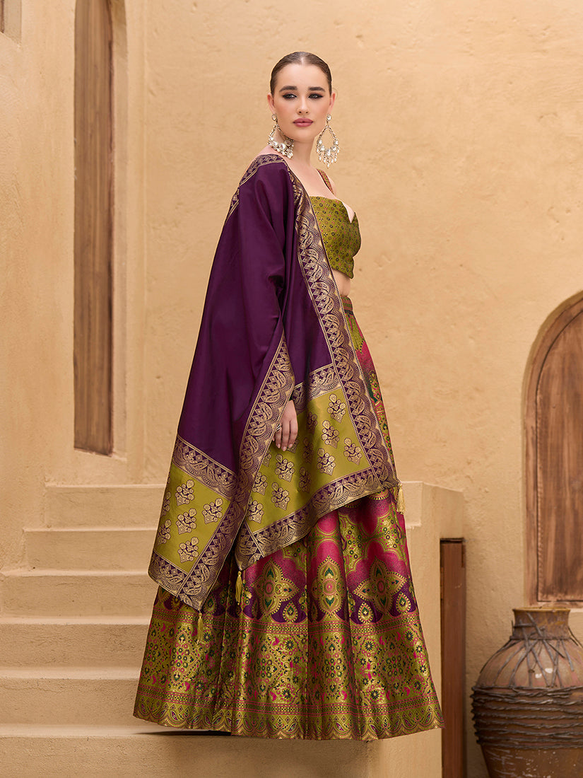Monjolika Fashion Designer Lehenga Choli Jacquard Kanjivaram Silk In Mehendi Green - Distacart