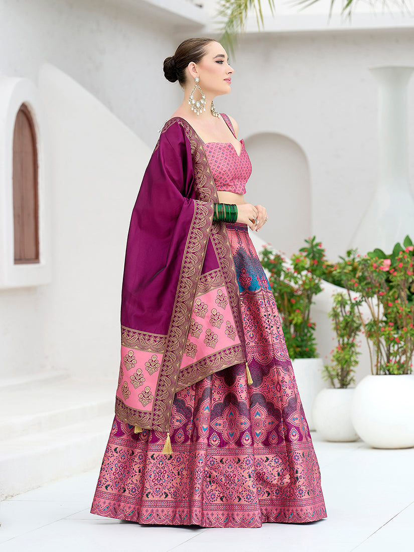 Monjolika Fashion Designer Lehenga Choli Jacquard Kanjivaram Silk In Pink - Distacart