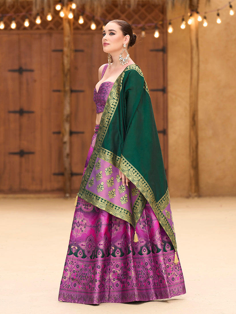 Monjolika Fashion Designer Lehenga Choli Jacquard Kanjivaram Silk In Purple - Distacart
