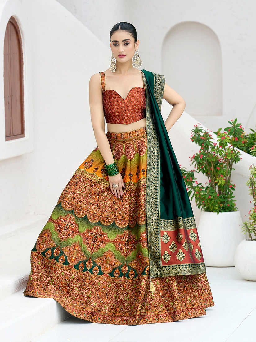 Monjolika Fashion Designer Lehenga Choli Jacquard Kanjivaram Silk In Rust - Distacart