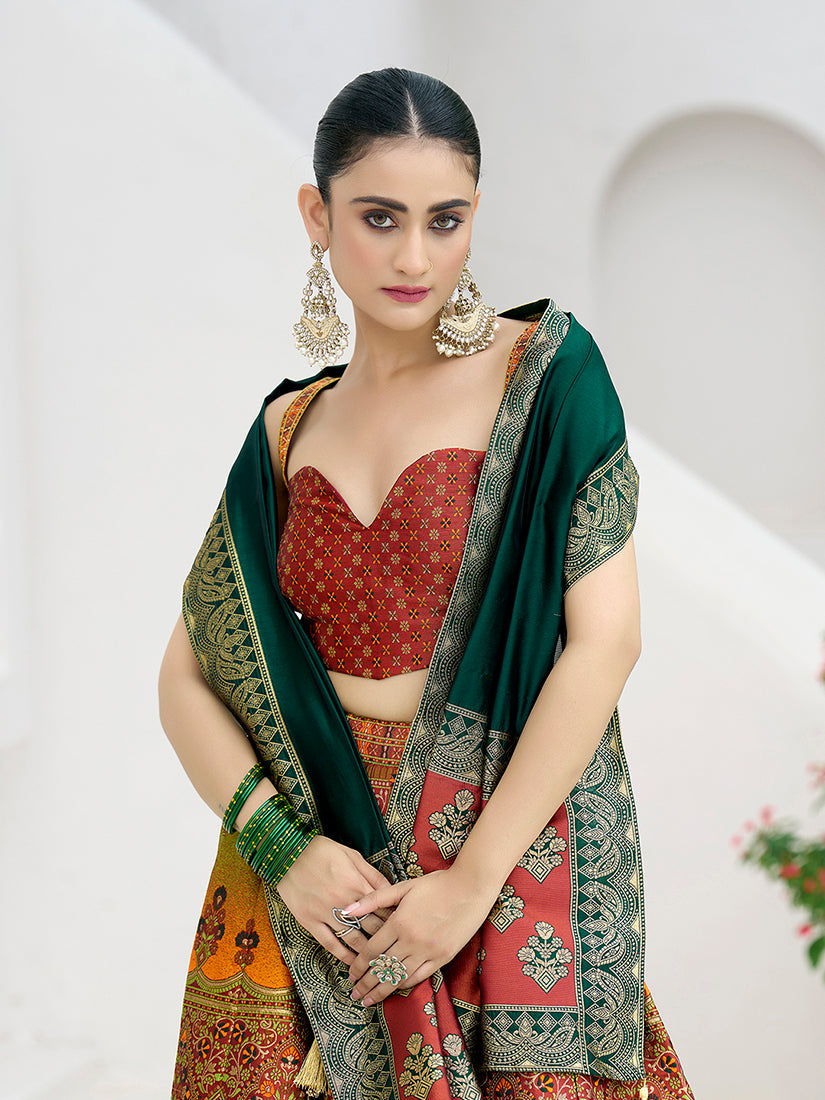 Monjolika Fashion Designer Lehenga Choli Jacquard Kanjivaram Silk In Rust - Distacart
