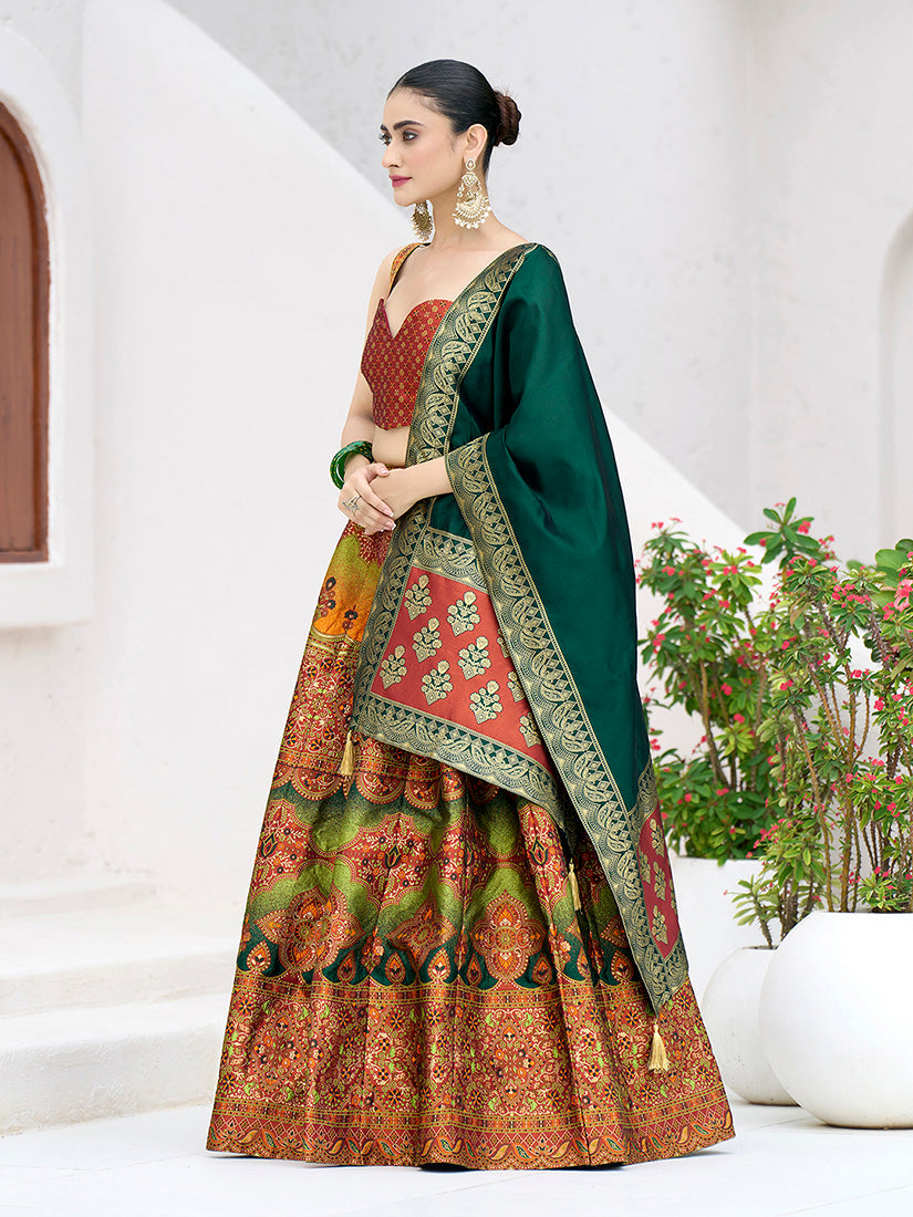 Monjolika Fashion Designer Lehenga Choli Jacquard Kanjivaram Silk In Rust - Distacart