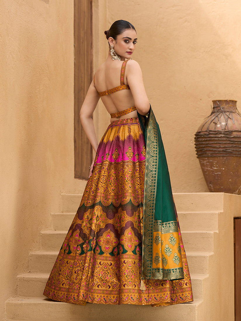 Monjolika Fashion Designer Lehenga Choli Jacquard Kanjivaram Silk In Yellow - Distacart