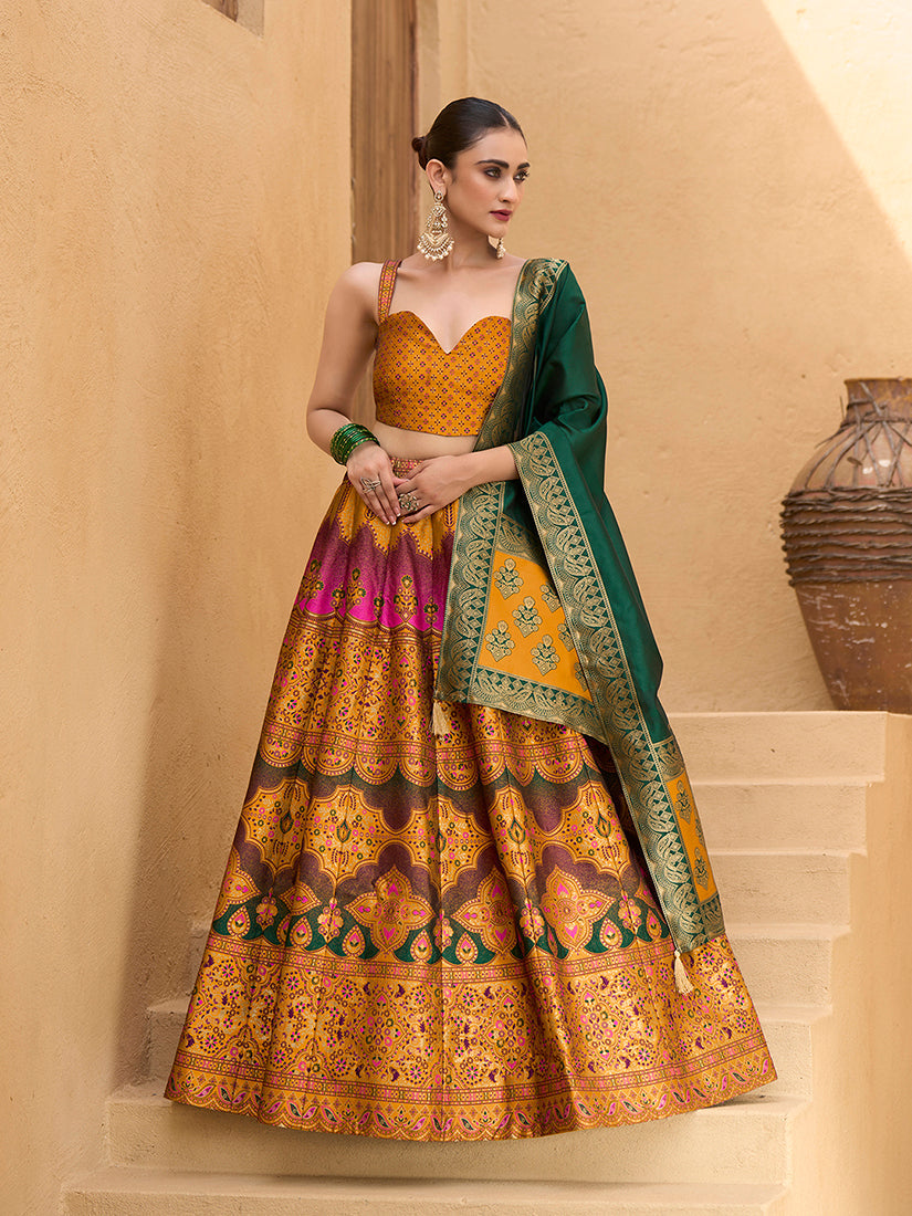 Monjolika Fashion Designer Lehenga Choli Jacquard Kanjivaram Silk In Yellow - Distacart