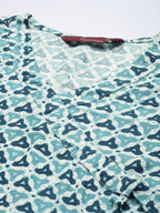 Sangria Women Blue & Off White Geometric Printed Kurta