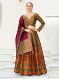 Monjolika Fashion Olive Kanjivaram Jacquard Designer Lehenga Choli For Ceremonial - Distacart
