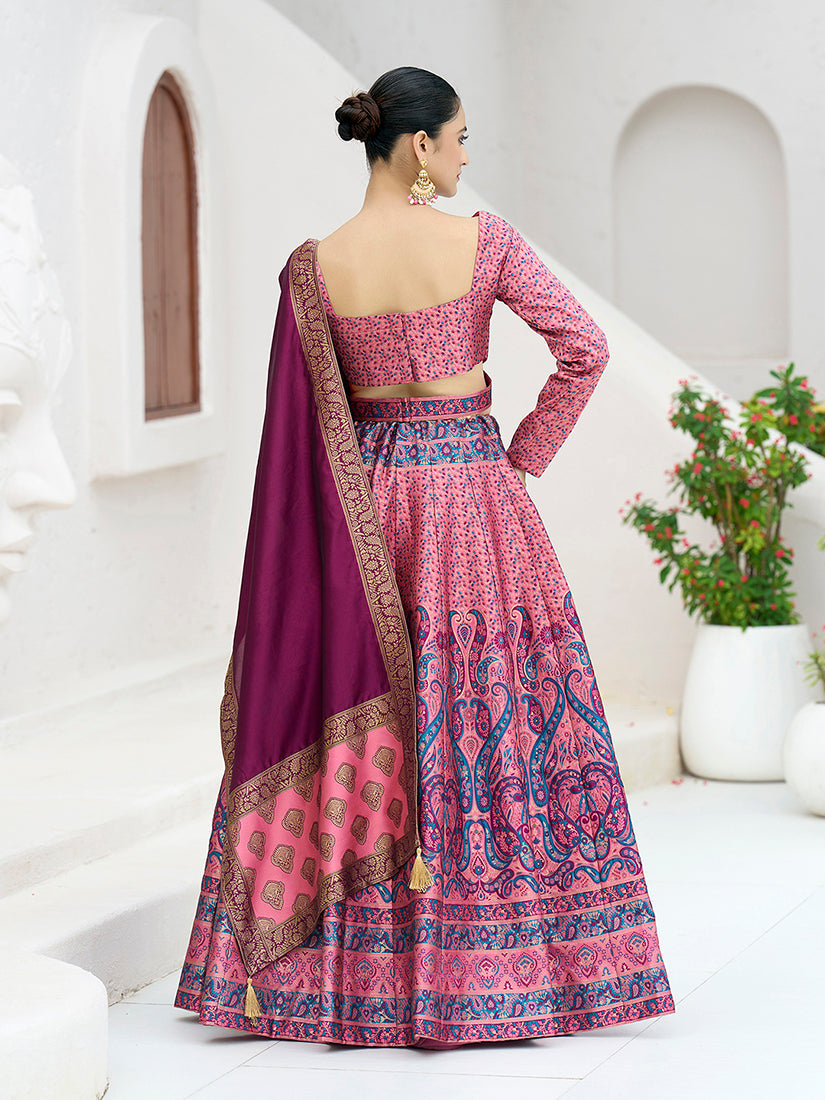 Monjolika Fashion Pink Kanjivaram Jacquard Designer Lehenga Choli For Ceremonial