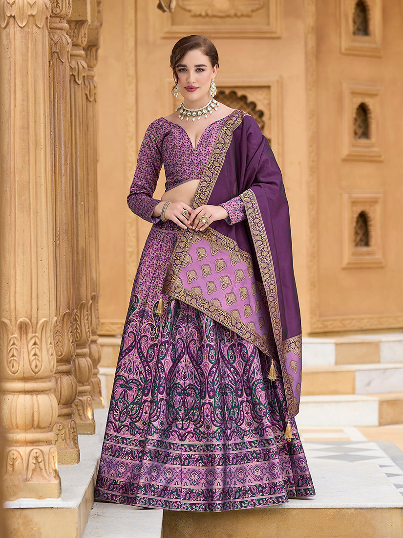 Monjolika Fashion Lavender Kanjivaram Jacquard Designer Lehenga Choli For Ceremonial - Distacart