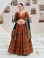 Monjolika Fashion Rust Kanjivaram Jacquard Designer Lehenga Choli For Ceremonial