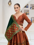 Monjolika Fashion Rust Kanjivaram Jacquard Designer Lehenga Choli For Ceremonial