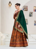 Monjolika Fashion Rust Kanjivaram Jacquard Designer Lehenga Choli For Ceremonial