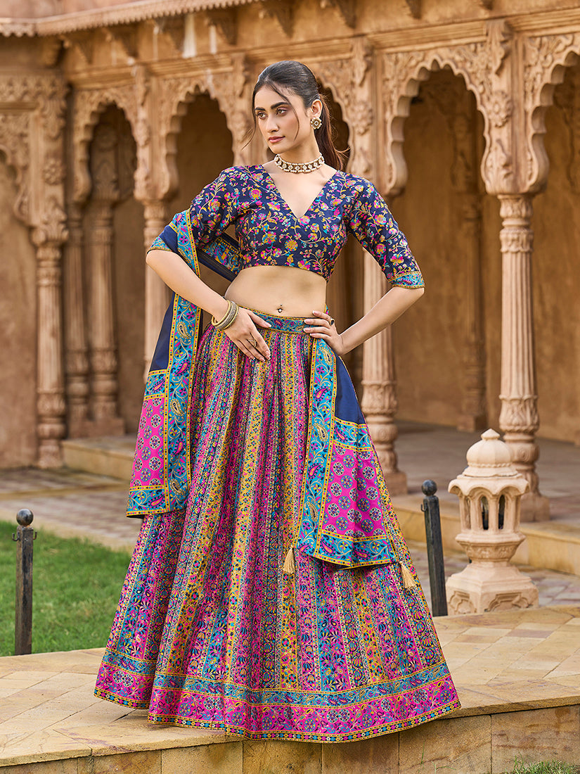 Monjolika Fashion Navy Blue Color Jacquard Designer Lehenga Choli For Festival - Distacart