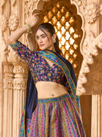 Monjolika Fashion Navy Blue Color Jacquard Designer Lehenga Choli For Festival - Distacart