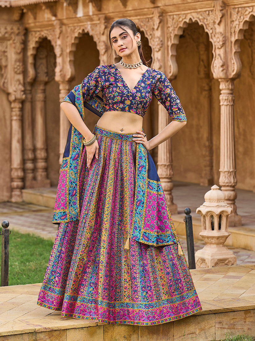 Monjolika Fashion Navy Blue Color Jacquard Designer Lehenga Choli For Festival - Distacart