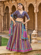Monjolika Fashion Navy Blue Color Jacquard Designer Lehenga Choli For Festival - Distacart