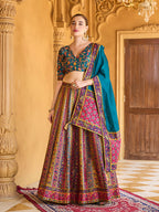 Monjolika Fashion Turquoise Color Jacquard Designer Lehenga Choli For Festival - Distacart