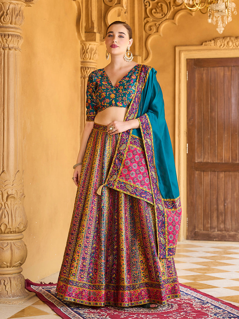 Monjolika Fashion Turquoise Color Jacquard Designer Lehenga Choli For Festival - Distacart