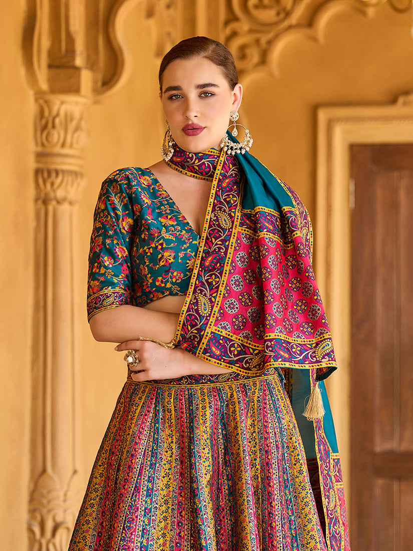Monjolika Fashion Turquoise Color Jacquard Designer Lehenga Choli For Festival - Distacart