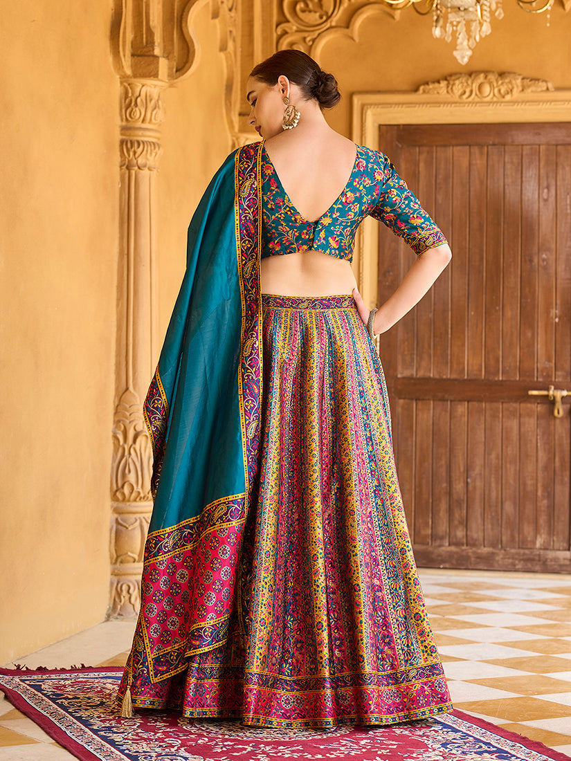 Monjolika Fashion Turquoise Color Jacquard Designer Lehenga Choli For Festival - Distacart