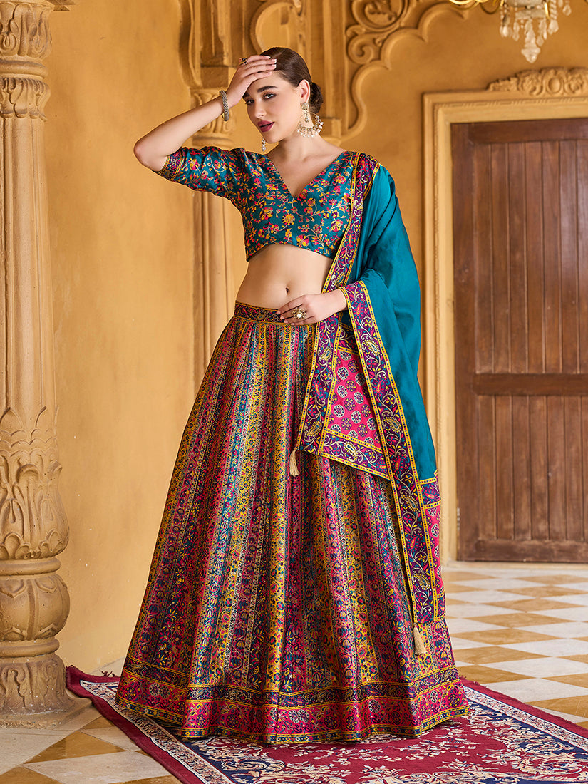 Monjolika Fashion Turquoise Color Jacquard Designer Lehenga Choli For Festival - Distacart