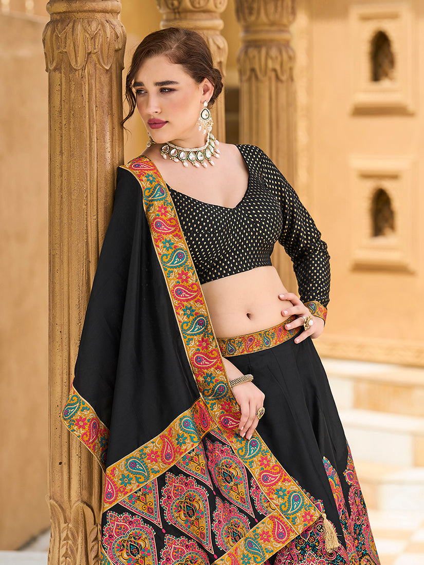 Monjolika Fashion Black Color Jacquard Designer Work Lehenga Choli For Ceremonial - Distacart