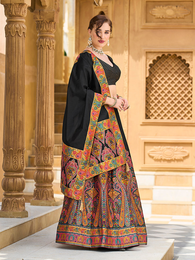 Monjolika Fashion Black Color Jacquard Designer Work Lehenga Choli For Ceremonial - Distacart