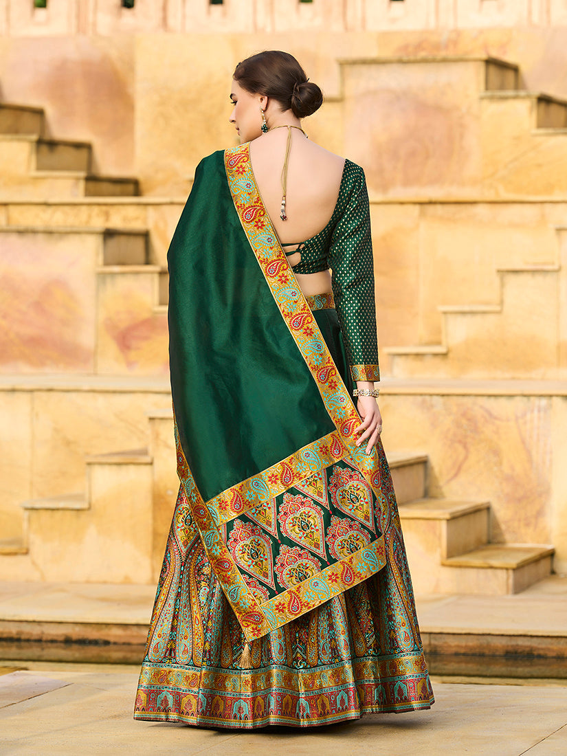 Monjolika Fashion Dark Green Color Jacquard Designer Work Lehenga Choli For Ceremonial - Distacart