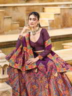 Monjolika Fashion Wine Color Jacquard Designer Work Lehenga Choli For Ceremonial