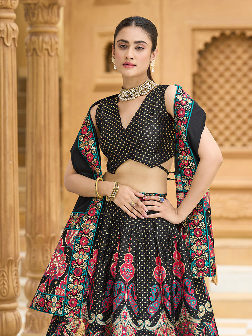 Monjolika Fashion Charming Black Color Jacquard Lehenga Choli With Dupatta - Distacart